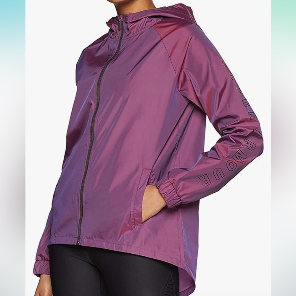 UNDER ARMOUR Purple Pocketed Drawstring Hood Split Hi-lo Hem Zip Up Jacket